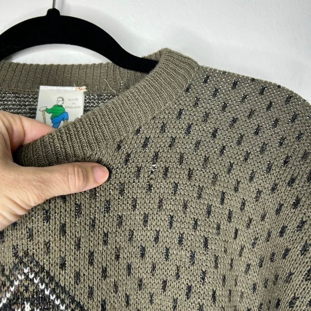 Vintage Woodman Men’s Sz L Nordic Knit Sweater Wool Blend Made In England Argyle - Picture 4 of 6